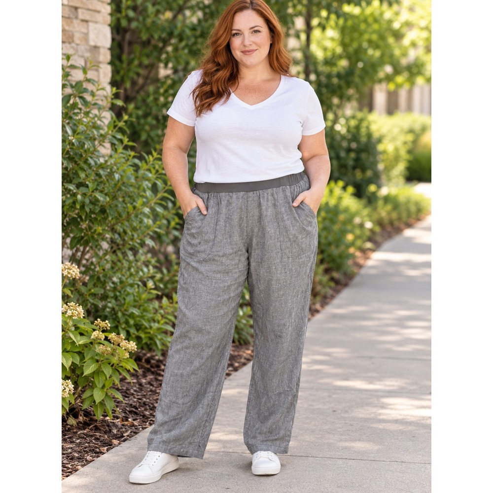 Coldwater Creek Pants Size 22W Linen Pull On Wide Leg Minimalist Pockets Preppy